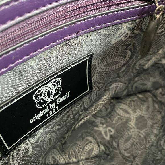 Original by Sharif 1827 Quilted Satchel Bag Purple Leather Snakeskin Mobwife NWT - Picture 8 of 13